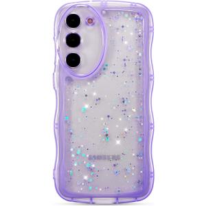 ZTOFERA for Samsung Galaxy S23 Plus 5G Case 6.6",Cute Curly Wave Case with Star Glitter,Clear Shiny Bling Soft TPU Shockproof Phone Protective Cover for Women Girls-Purple