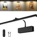 Picture Light, 15.35inch Wireless Picture Lights for Wall Rechargeable, 5400mAh Battery Wall Light with Remote, 3 Color Art Lighting for Paintings with Timer and Dimmable for Display, Gallery (Black)