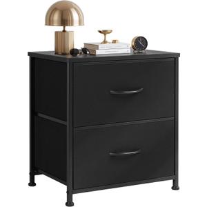 Nightstand Upgraded, Small 2 Drawer Dresser End Table Bedside Furniture, Wooden Top Fabric Bins for Bedroom, Closet, Entryway, Dorm, 11.8" D x 18" W x 20", Charcoal Black