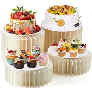 Buffet Risers and Stands for Food Platters,Foldable Cardboard Display Platforms with Acrylic Plates,Cylinder Stands for Buffet Table, Catering, Wedding, Baby Showers & Party Decor