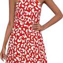 PRETTYGARDEN Womens 2026 Summer Halter Mini Dress Sleeveless Boho Floral Short Sundress Casual Flowy Beach Dresses (Red, M)