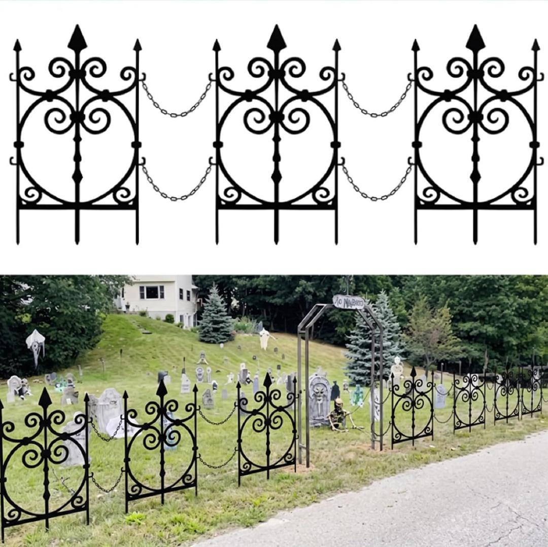 Yaocom 10 Pack Halloween Graveyard Fence, 23.6" x 15.8" Metal Garden Decor