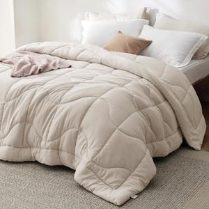 Bedsure Comforters Queen Size - Down Alternative Comforter for All Season, Ultra-Soft Prewashed Duvet with 4 Tabs, Lightweight & Warm Bedding - Machine Washable, Linen, Queen, 88x88 Inches