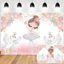 5x3ft Cute Ballet Girl Backdrop for Girls Baby Shower Party Banner Glitter Swan Kids Ballet Tutu Ballerina Birthday Party Photography Background Supplies Blush Pink Floral Cake Table Props