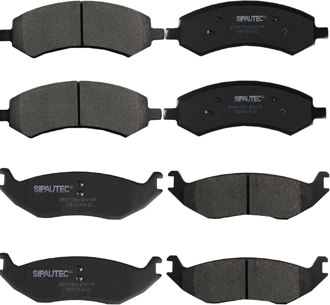 SIPAUTEC-Front & Rear Carbon Fiber Ceramic Brake Pads Replacement for Dodge Ram1500 /Ram 1500 Classic | OEM Fitment | Low Noise | Dust Free | 8 Brake Pads
