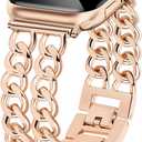 JR.DM Rose Gold Watch Bands for Women Compatible with Apple Watch Band 38mm 40mm 41mm 42mm (S10) Adjustable Metal Band Cowboy Steel Chain Bracelet for iWatch Series1/2/3/4/5/6/7/8/9/10/SE (No Case)