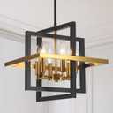 Small Black and Gold Chandelier- 6 Lights Geometric Pendant Light Fixture, Modern Industrial Chandeliers Hanging Lights for Entryway Dining Room Living Room Kitchen Island Hallway Foyer