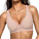 OEAK Womens Deep V Bras Wireless Comfortable Bra Supportive No Underwire Bras Tshirt Push Up Bralettes Plunge Seamless Bra (Large Plus, Nude)