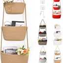 Hanging Storage Baskets, Over the Door Basket, Cotton Wall Baskets Storage, Hanging Door Basket with 4 Hooks (Jute)