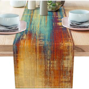 Long Table Runner Vintage Abstract Blue and Orange Table Runner Messy Rust Painting Farmhouse Coffee Table Runners for Kitchen Dining Table Home Decor 90in