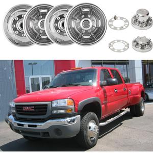 4X 16 inches Stainless Steel Dually Wheel Simulators, 8 Lug 4 Hand Hole Hubcaps Cover Fit for for 74-00 Chevy GMC 3500, 74-98 Ford F350, 08-21 Ford E350/E450 Van, 74-99 Dodge Ram 3500 608FV