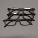 OPULIZE TED Reading Glasses for Women Men, Lightweight Narrow Rectangular Matt Frame with Spring Hinges, Black Khaki Green Grey +3.00 (Pack of 3)