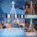 Flacchi Christmas Outdoor Star String Lights - Pole Set with Remote, Multiple Lighting Modes, Timer, and Waterproof Feature (Cool White & Multicolor, Ball 10 FT/432 LED)