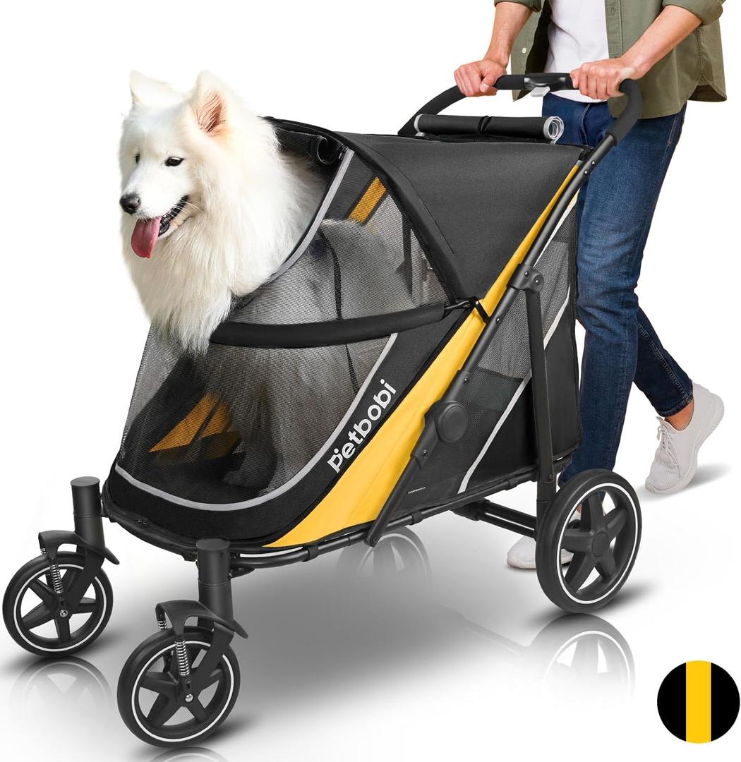Petbobi Dog Stroller for Large & Medium Dogs - Easy Fold Dual Entry Pet Stroller with One-Foot Brake, All Terrain Wagon Cart with Air Mesh, Ideal for Large Senior Pets up to 80 lbs, Black