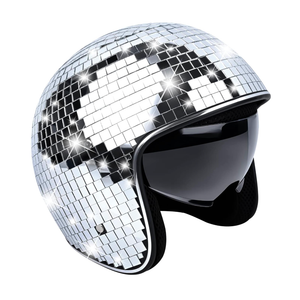 Disco Helmet with Retractable Visor Glitter Mirror Glass Punk Costume Hat for Bar DJ Club Party