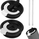 2 Pack Flip Straw Replacement Lids40 OZ Tumbler Lid Replacement for Stanley Quencherwith 2 Straws, Dual Drinking Outlets, Compatible with Stanley Cup Accessories Spill Proof Tumbler Lids for (black)