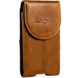Hengwin Genuine Leather Cell Phone Holster Belt Pouch Phone Case with Belt Clip Fits for iPhone 16 Pro Max 16 Plus 15 Pro Max 15 Plus 14 Pro Max 13 Pro Max Samsung A15 A54 S24 Ultra S25 Ultra (Yellow)
