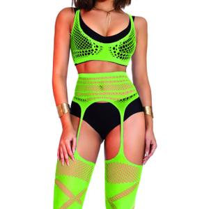 Rave Outfits For Women, Fishnet Bodysuit Glow Party Club, Dancer Stockings Fishnets Lingerie Sheer Jumpsuit Festival (Neon Green)