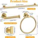 Brushed Gold Towel Bar Set 10 Pieces Round Bathroom Hardware Set Includes 23.6in Towel Bar Towel Ring Toilet Paper Holder Towel Hooks Stainless Steel Wall-Mounted Bathroom Towel Holder Set