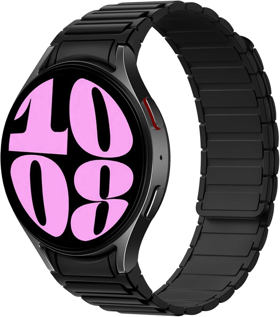 Haveda No Gap Magnetic Band Compatible with Samsung Galaxy Watch 7/6/5/4/FE 40mm 44mm/Galaxy Watch 4 6 Classic 47mm 46mm 43mm 42mm/Watch 5 Pro 45mm, 20mm Silicone Watch Bands Strap for Men Women (Black)