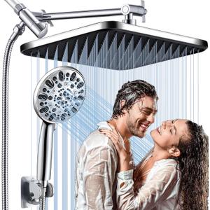 High Pressure Rain Shower Heads with Handheld Sprayer Combo,14"Larger Rainfall Dual Shower Heads with 7Spray Handheld Showerhand &Adjustable Extension Arm &70"Long Hose CP (Chrome)