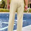 PASLTER Men's Cotton Linen Pants Elastic Waist Drawstring Casual Trouser Lightweight Straight-Legs Loose Beach Yoga Pants (White, L)