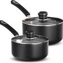 Utopia Kitchen Nonstick Stock Pot Saucepan Set with Lids, 1 Quart and 2 Quarts Multipurpose Stock Pots Set for Home, Kitchen or Restaurant, Grey & Black