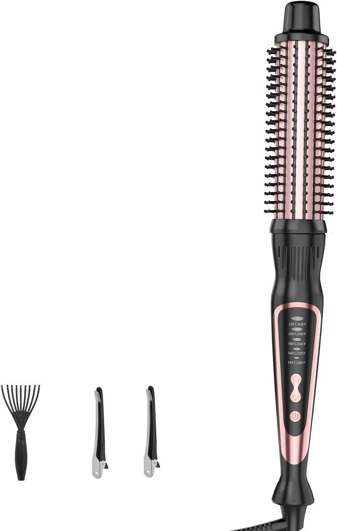 Thermal Brush, Heated Round Brush & Curling Iron with Ceramic Ionic Technology, Hair Tools for Volumizing & Styling, Travel-Friendly Hot Comb with Adjustable TemperatureRose Gold 1.25 inch