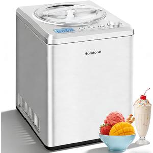 Homtone 2.64 QT Ice Cream Maker with Built-in Compressor, No Pre-Freezing