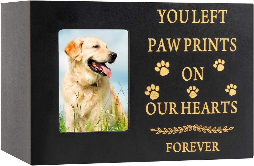 Pet Urns for Dog or Cat Ashes, Wooden Pet Memorial Urns with Photo Frame, Pet Cremation Urns Keepsake Memory Box with Black Flannel as Lining, Loss Pet Memorial Remembrance Gift