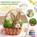 Easter Basket Decoration with Handle, Handmade Straw Bunnies, 12 Hanging Easter Eggs,Carrot Baskets for Easter Egg Candy Storage, Spring and Easter Home Table Decor, Mantle Centerpiece