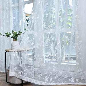 FINECITY White Lace Curtains 90 Inches Long 2 Panels Set, Country Leaf Floral Vintage Lace Curtain Panels for Living Room, Rod Pocket Light Filtering Privacy Scalloped Edge Lace Curtains, 52 x 90 Inch (52"W x 90"L (Pack of 2))