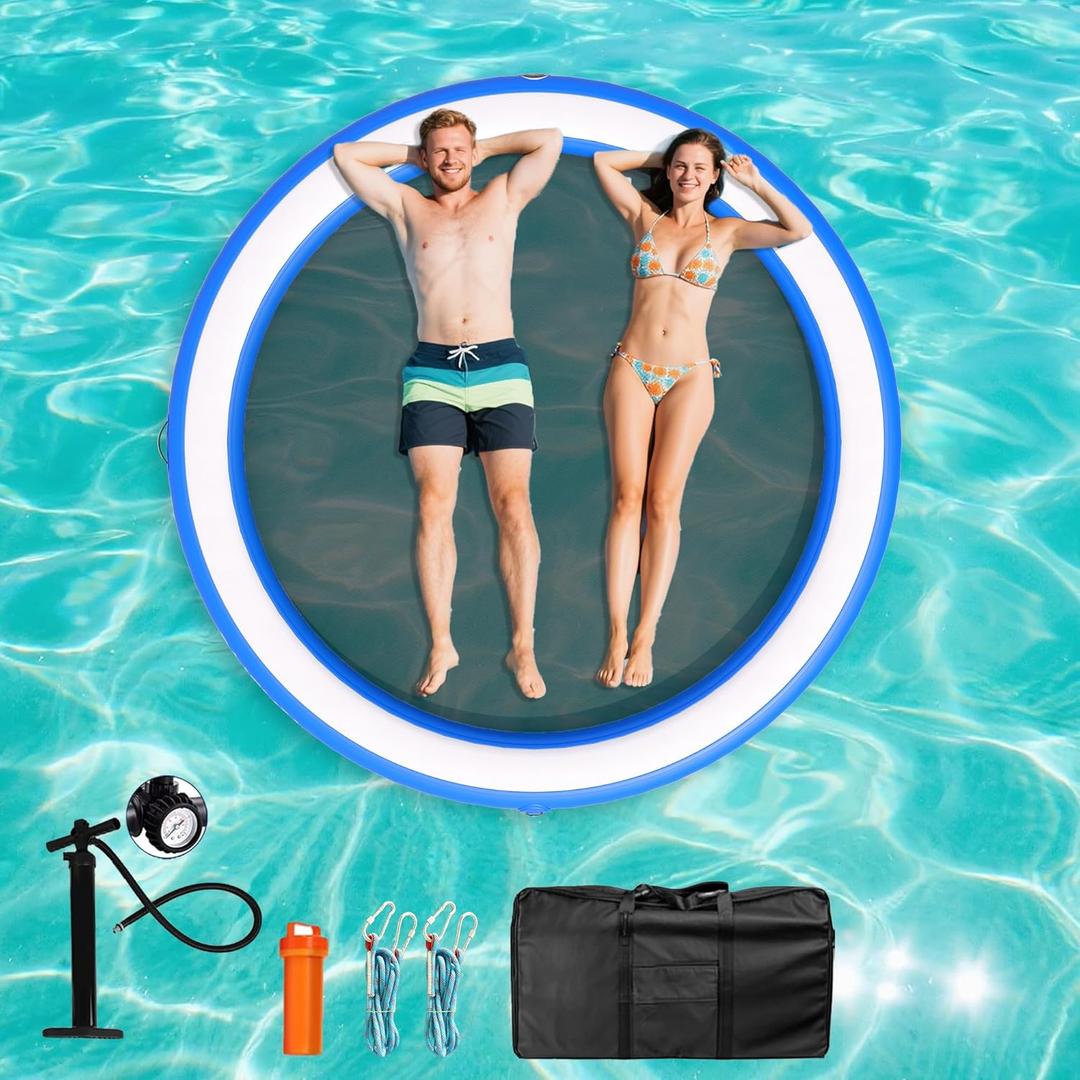 ALIFUN Inflatable Floating Dock 6 Inches Thick Inflatable Pool Raft Air Platform Island Mat with None-Slip Surface for Pool Beach Ocean Lake Safety Ropes Quickdry Mesh PFBblue180 (DY-Blue/8ft Circle(240*240cm))