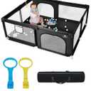 [Upgraded] dearlomum Baby Playpen, 71"x59" Extra Large Playard with Thickened Steel Pipes, Baby Activity Center with Gate & Toys, Sturdy Soft Mesh Safety Fence for Toddlers (Black)