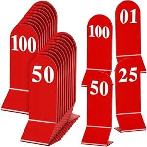 Geetery 100 Pcs Acrylic Table Numbers 1-100 Double Sided Table Number Cards Wedding Table Number Stands Restaurant Table Tent Table Number Signs for Party Banquets Supplies, 2.36 x 6.3 Inch (White)