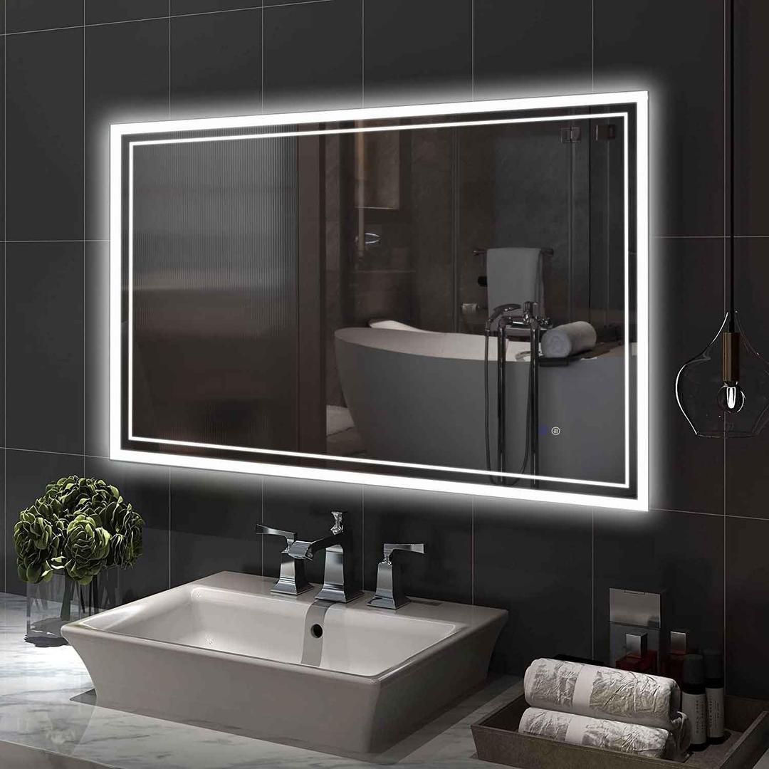LED Bathroom Mirror, 48x36 Inch Front and Backlit Lighted Vanity Mirror, Anti-Fog Dimmable 3 Colors CRI>90 Wall Mounted LED Mirror for Bathroom, Memory Function, Shatter-Proof, ETL Listed