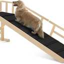 Dog Ramp for Bed or Couch, Wooden Pet Ramp with 20 Gentle Slope, Removable Side Rails, Non-Slip Surface, Top Platform & Wheels, Safe Bed Ramp for Small, Large & Senior Dogs, 60" Long, Natural