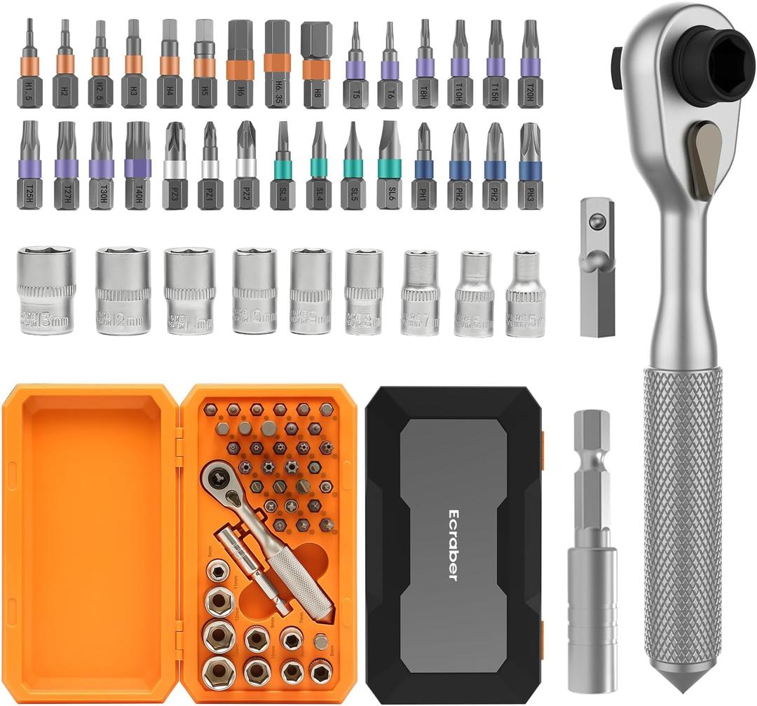42-in-1 Screwdriver Set Drive Socket Ratchet Wrench Magnetic S2 Bits, 70N.m Household Tool Repairing Kit for Bike, Ebike, Motorbike, Automobile, Furniture, Machinery Service Kit