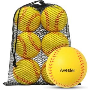 Avesfer Practice Foam Softballs 11 inch with Mesh Bag Soft Oversize Foam Baseballs Safely Training Batting Hitting Ball and Fielding Indoor Outdoor for Kids Teenager Players Pack 6 (Yellow)