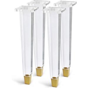 16 Inch Acrylic Furniture Legs Set of 4,Coffee Table,Desk,Bench Replacement Leg Home DIY Projects Modern Clear Decor (Square Leg/Gold Feet)