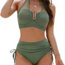 BMJL Womens High Waisted Bikini Sets Slimming Tummy Control Swimsuits Mesh Halter Bathing Suit, XL