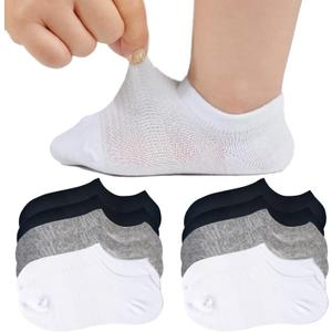 JORMATT Toddler Little Girls Boys No Show Socks Cotton Anti Slip Low Cut Socks With Grips 6 Pairs (1-2T, 12 Pairs, Black+white+grey)