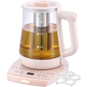 Electric Health Pot Kettle with Infuser,Smart Fruit Hot Tea Maker, Temperature Control and Tea Keep Warm, 12 Functional Procedures, 1.8 Liters of Capacity(pink)