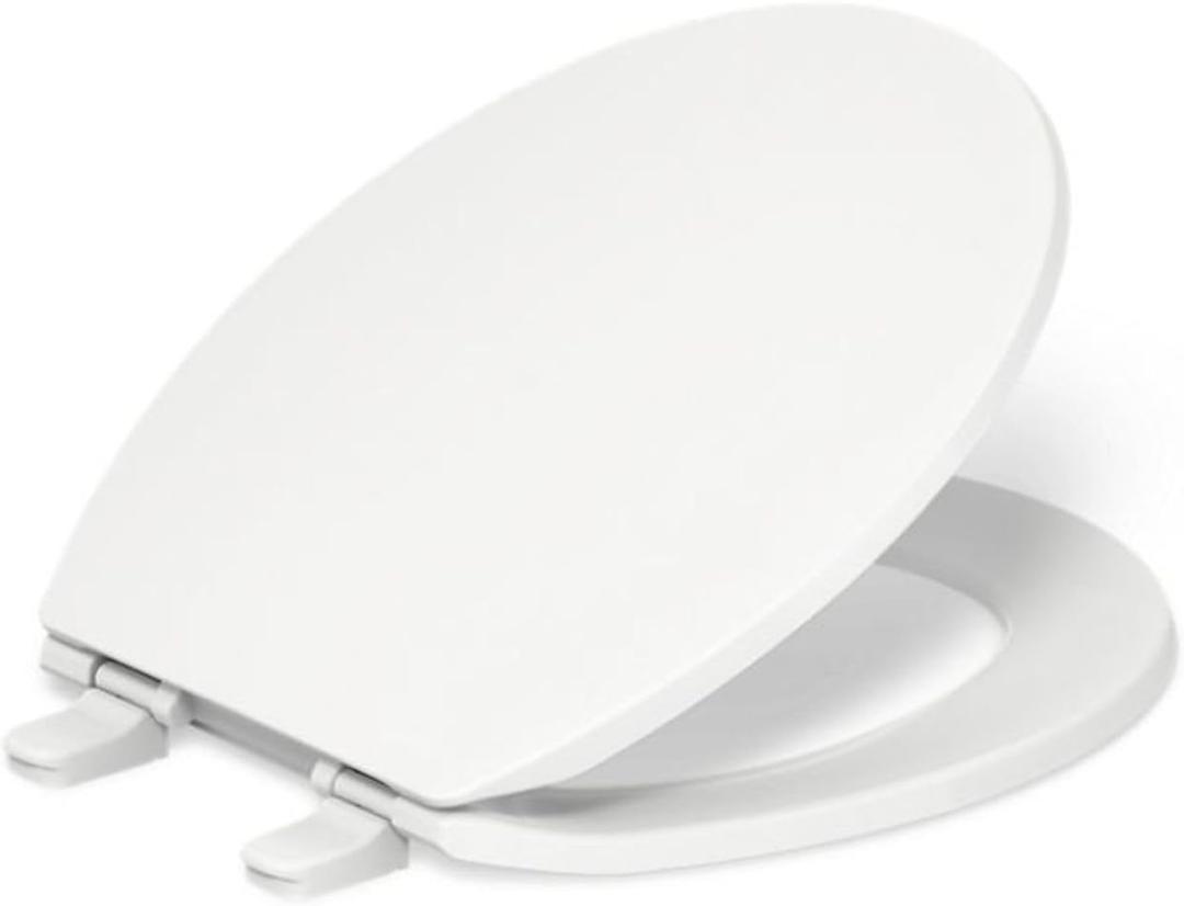 KOHLER 20111-0 Brevia, Slow Close Toilet Seat, Round Toilet Seat, Grip-Tight Bumpers Quick-Attach Hardware, White