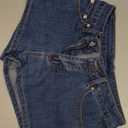 ELLEVEN Baggy Jean Shorts - Low Rise & A-line High Stretchy Mini Denim Shorts with Leather Patch Casual Loose Fit Chic Jorts, Blue Medium
