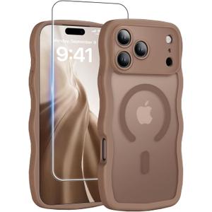 Dasku Magnetic for iPhone 17 Pro Max Case Girls Cute, Compatible with Magsafe Phone Case with Screen Protector [Camera Protection] Wave Translucent Matte Anti-Fingerprint Women Phone Cover, Brown