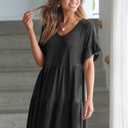 ANRABESS Dresses for Women Summer 2026 V Neck Ruffle Sleeve A Line Tiered Flowy Casual Trendy Mini Beach Dress with Pockets (Black, S)