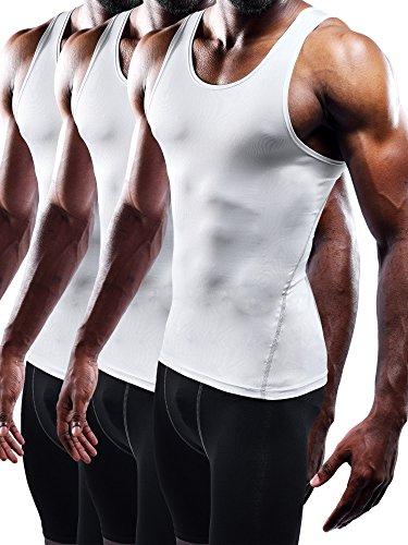 NELEUS Men's Athletic 3 Pack Compression Tank Top Dry Fit Undershirts,White,L,EUR XL