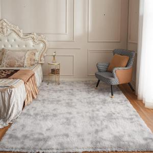 Arbosofe Area Rugs Shaggy Rugs Fluffy Carpets, 4x6 Feet Dyed Light Grey, Modern Plush Carpets for Living Room Bedroom for Kids Girls and Boys, Playroom, and Nursery Room Home Decor