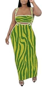 Two Piece Outfits Sexy Skirt Sets Bandeau Jumpsuits for Women Plus Size Outfits for Women Green Striped S